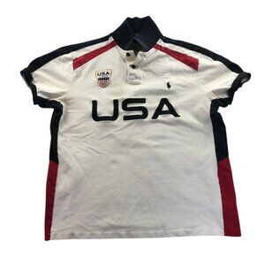 Polo Ralph Lauren Mens Polo Shirt XL White Embroidered USA Custom Fit Casual Top